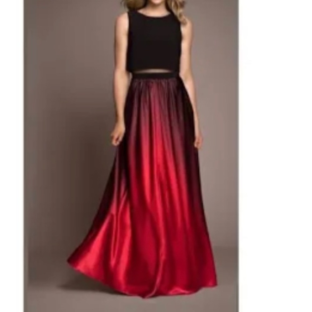 Betsy & Adam Red Ombré Illusion Popover Gown Dress